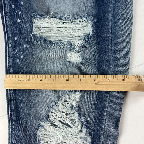 Judy Blue Jean Women Measured 35x30 Boyfriend Blue Faded Distressed Denim Tag 32 - Picture 13 of 16